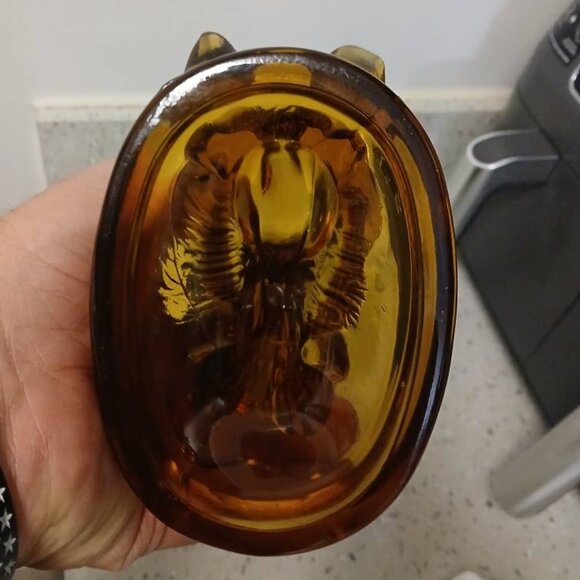 Vintage LE Smith Amber Glass Girl with Geese Figurine 7 1/2" & 5 3/4 Blown Glass - Picture 6 of 6